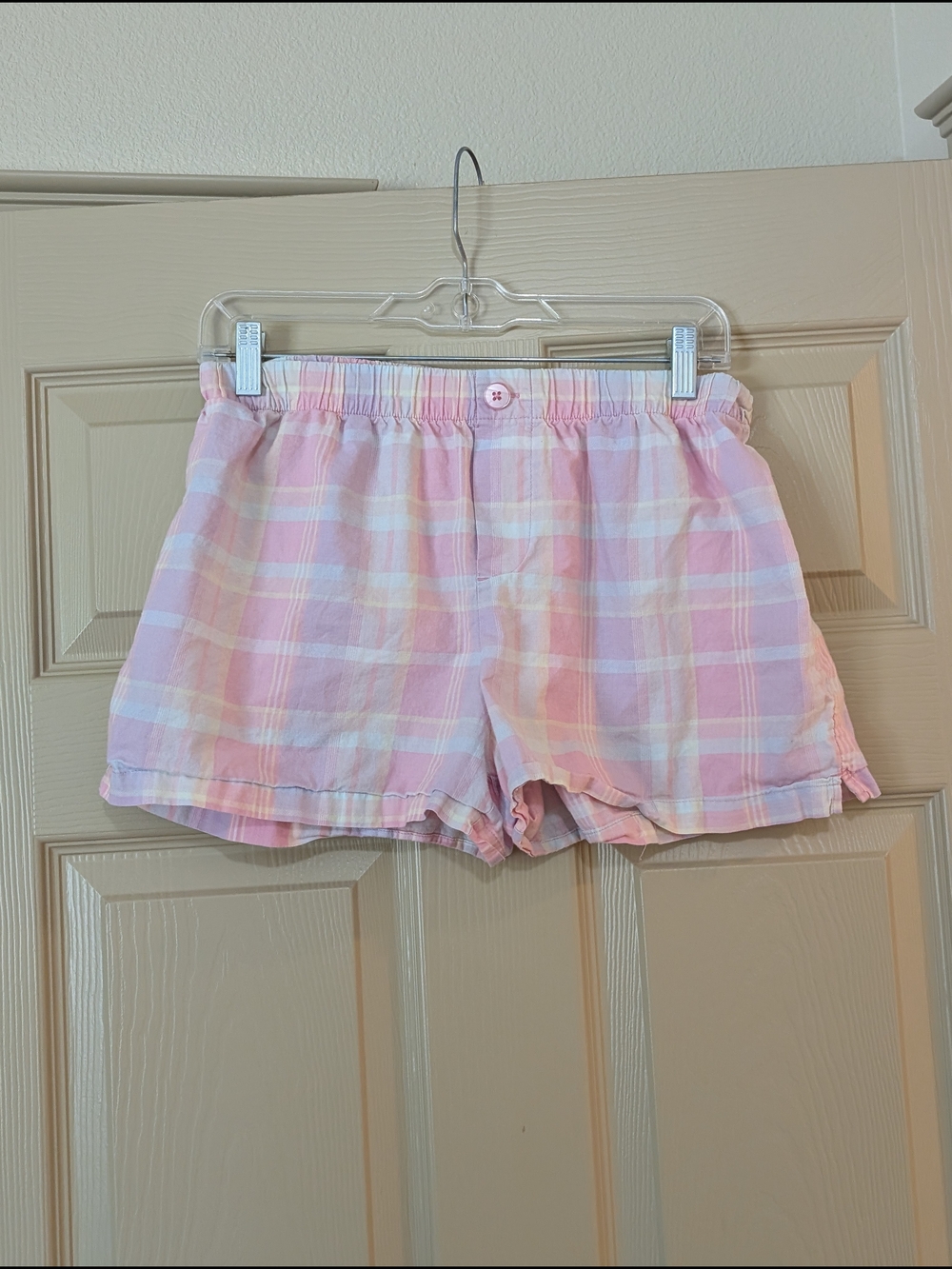 Adonna Pink and Cream Plaid Cotton Lounge Shorts
